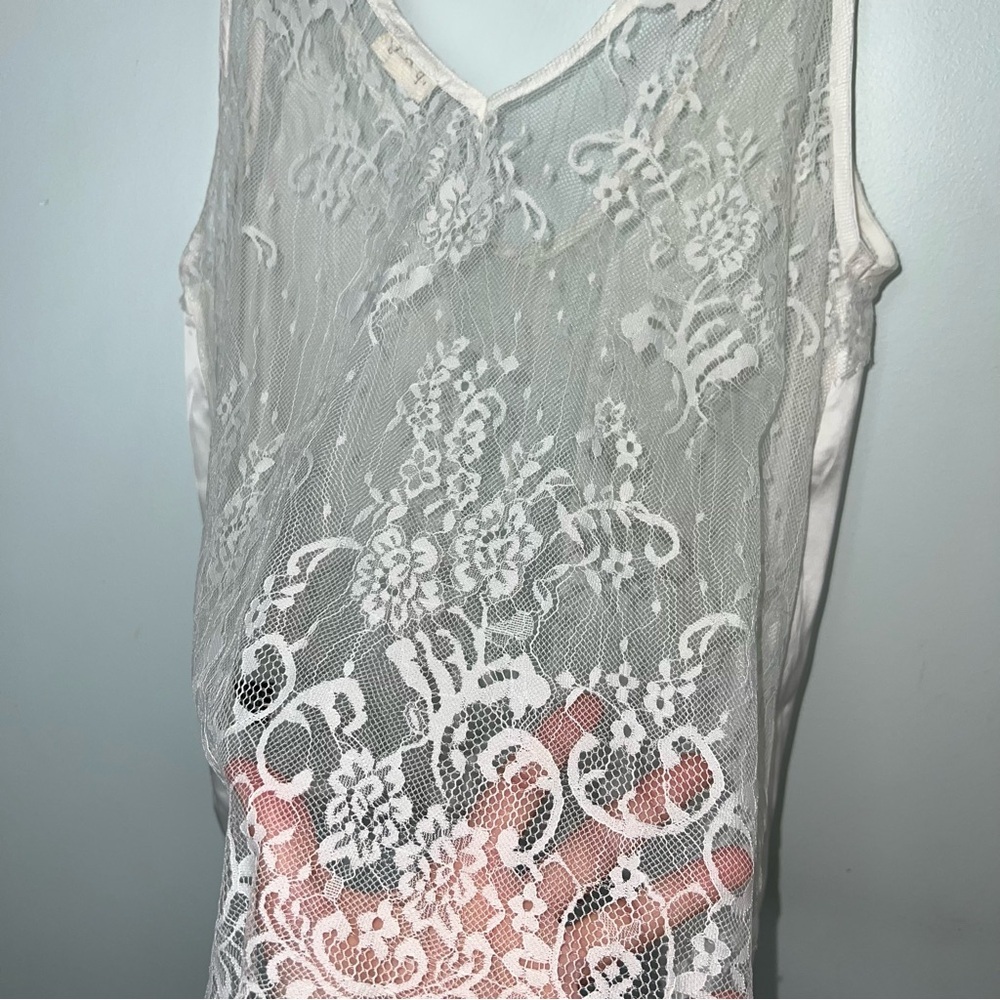 POL White Lace Satin Camisole Tank Top Size Small Romantic Sheer Y2K Layering - Picture 5 of 9